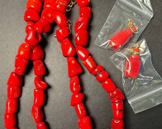 Studio Barse Red Coral Style Necklace and Earring Set