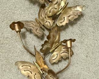 Vintage Brass Butterfly Candle Wall Sconce