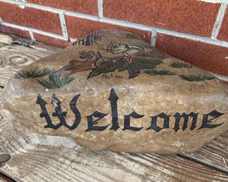 Vintage 1986 Hand-Painted Chipmunk Welcome Rock