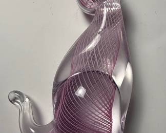 Murano Style Pink Filigree Glass Cat Figurine