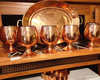 Copper goblets with serving tray