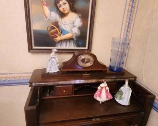 Antique writing desk with a beautiful oil painting