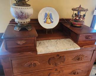 Outstanding vintage dresser with inlaid marble top