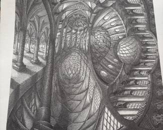 Signed and numbered lithographs by Gerald Wise (1941-2021). Gerald Wise was a noted artist, known for his highly detailed surreal Escher style drawings that frequently addressed current events and social issues. Jerry graduated from Wheaton College in Illinois, and then earned a MA and MFA from Northern Illinois University. He had a lengthy career as a professor of art at the University of Minnesota, Mankato, and at Westfield State University, Westfield, MA, where he retired as Professor Emeritus in 2016. He was also a Fellow at the Fine Arts Work Center in Provincetown, MA.