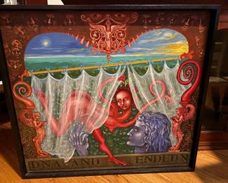 The Veil Lifted, original painting, tempura on board by Chicago outsider artist James Mesple