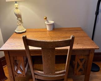 Mission style oak desk and chair