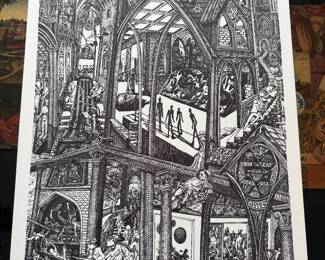 Signed and numbered lithographs by Gerald Wise (1941-2021). Gerald Wise was a noted artist, known for his highly detailed surreal Escher style drawings that frequently addressed current events and social issues. Jerry graduated from Wheaton College in Illinois, and then earned a MA and MFA from Northern Illinois University. He had a lengthy career as a professor of art at the University of Minnesota, Mankato, and at Westfield State University, Westfield, MA, where he retired as Professor Emeritus in 2016. He was also a Fellow at the Fine Arts Work Center in Provincetown, MA.