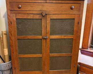 antique pie safe with pierced metal doors