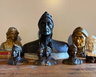 lots of busts and Dante and Beatrice in bronze and plaster