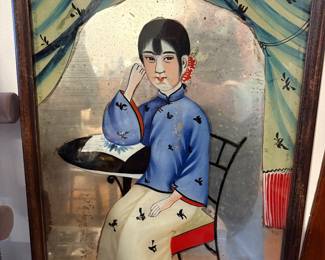 19th century Chinese reverse painted mirror