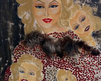 Marilyn in Furs, original multimedia painting by Chicago outsider artist Elizabeth Barren