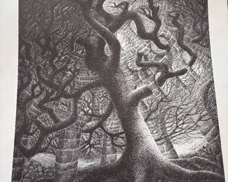 Signed and numbered lithographs by Gerald Wise (1941-2021). Gerald Wise was a noted artist, known for his highly detailed surreal Escher style drawings that frequently addressed current events and social issues. Jerry graduated from Wheaton College in Illinois, and then earned a MA and MFA from Northern Illinois University. He had a lengthy career as a professor of art at the University of Minnesota, Mankato, and at Westfield State University, Westfield, MA, where he retired as Professor Emeritus in 2016. He was also a Fellow at the Fine Arts Work Center in Provincetown, MA.