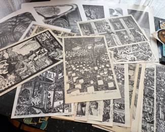 Signed and numbered lithographs by Gerald Wise (1941-2021). Gerald Wise was a noted artist, known for his highly detailed surreal Escher style drawings that frequently addressed current events and social issues. Jerry graduated from Wheaton College in Illinois, and then earned a MA and MFA from Northern Illinois University. He had a lengthy career as a professor of art at the University of Minnesota, Mankato, and at Westfield State University, Westfield, MA, where he retired as Professor Emeritus in 2016. He was also a Fellow at the Fine Arts Work Center in Provincetown, MA.