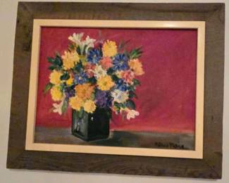 Artist Putsie Patch oil on canvas barn wood frame