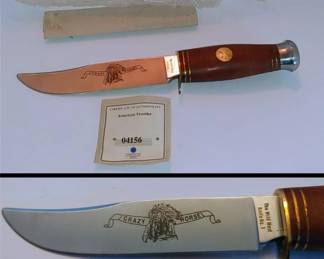 Vintage American frontier Bowie knife Indian Crazy Horse the Wild West series- hard to find. Never used New Vintage original packaging