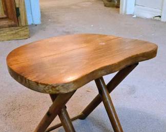 vintage wooden Nevco Fold 'N Carry folding stool, likely made in Yugoslavia during the mid-20th century.