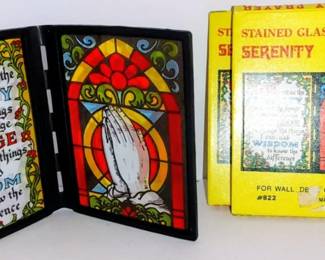 Stained class Serenity Prayer for mantle or desk 1980s