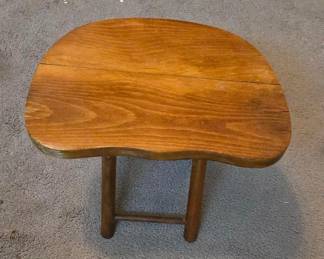 vintage wooden Nevco Fold 'N Carry folding stool, likely made in Yugoslavia during the mid-20th century. Scissor  stool