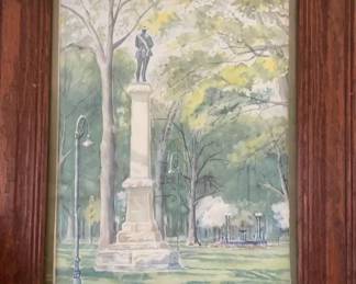 Watercolor Painting of Soldiers Monument In Tarboro town common