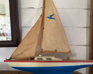 Seifert-Boot Pond Yacht 1950-70 Produced by Günther Seifert in West Germany during the mid-20th century, these pond yachts were crafted as outdoor toys for children to sail in local parks and ponds. Seifert boats became widely recognized for their durability and charming nautical details, often featuring distinctive hull shapes and cloth sails. Today, they are highly sought after by vintage toy collectors and nautical enthusiasts alike for their nostalgic appeal and fine craftsmanship.