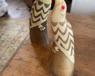 Water Buffalo Horn Bird Figurines 1950-70 Thailand