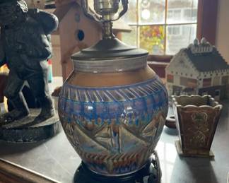 French Flambé Glazed Table Lamp 1920-40 base needs repair