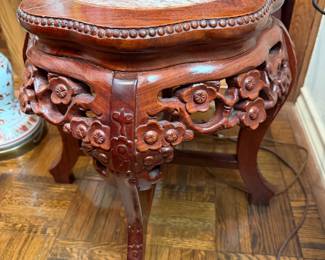 Carved wood & marble small side table or plant stand