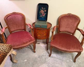 Pair of Rose upholstered French style side chairs