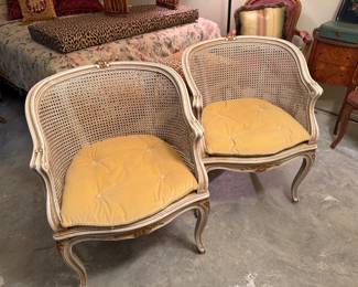 French Rococo cane barrel back chairs