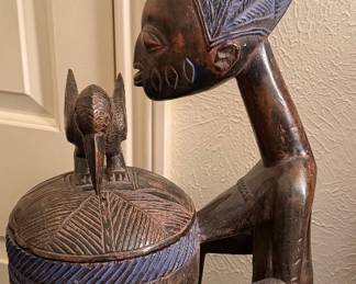 Yoruba carved wood ritual, hospitality vessel lidded