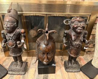 Benin bronze royal warrior - Nigeria, Baoule bronze cast Ivory Coast mask