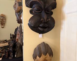 Large Cameroon tribal mask w animal headdress & helmet