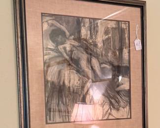 Pencil and charcoal modernist reclining nude