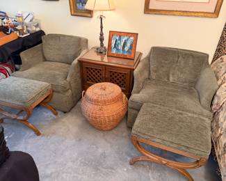 Gorgeous pair of retro green chair and ottoman