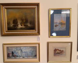 Great collection of prints and original art featuring boats and ships