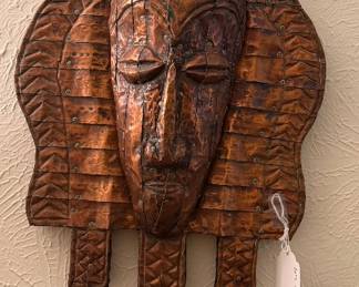 Gabon Kota female guardian carved wood, overlaid with copper and brass