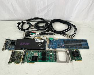 Lot 32: Lot Of (6) PCIe Broadcast & Audio DSP Cards Including (1) Avid HDX Audio DSP Card, (1) Blackmagic Design Intensity Pro 4K Video Capture Card, (1) AJA Kona 3 Video Capture Card, (1) Avid HD Accel (For PCIe) Audio DSP Card, (1) Blackmagic Design Intensity Pro Video Capture Card, (1) AJA Kona 3 Breakout Cable