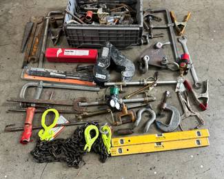 Lot 458: Lot Of Assorted Contractor & Welding Tools - Victor Torch, Hilti Drill Bits, Kanca Clamps & Rigging