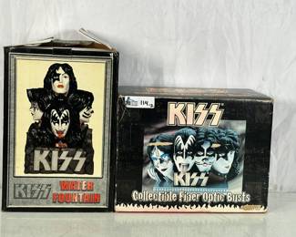 Lot 114: Lot Of (2) Vintage KISS Collectibles Including (1) KISS Collectible Fiber Optic Busts, (1) KISS Water Fountain