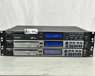 Lot 215: Lot of (3) Tascam CD Pro CD-01U Rackmount 1U Professional Compact Disc Players