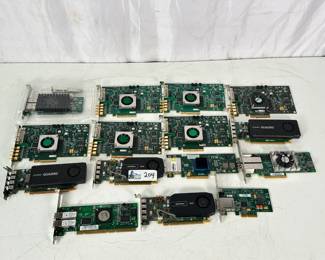 Lot 204: Lot Of (11) Professional Video Capture And Workstation PCIe Cards Including AJA KONA-4-R0-S01 Video Capture Cards, NVIDIA Quadro Graphics Card, NVIDIA NVS Graphics Card, QLogic SANblade Host Bus Adapter