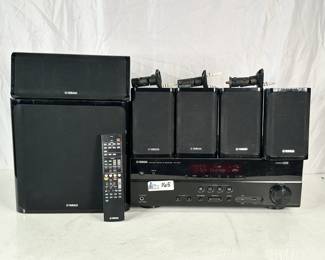 Lot 165: Yamaha RX-V377 Natural Sound AV Receiver W/ Remote + NS-SW40 Home Theater Speakers System Complete 5.1 Channel Surround Sound
