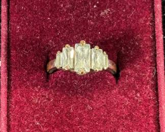 Lot #66 Gold Tone Five Stone Baguette Clear Crystal Cocktail Ring Step-Down Design