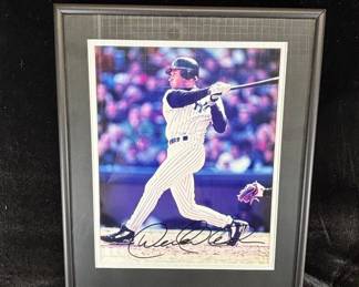 Lot #154 Derek Jeter Autographed NY Yankees Pinstripe Batting Photo Framed Matted