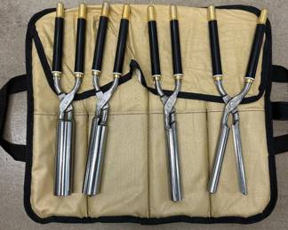 Lot #215 Glassblowing Jacks Set of 4 Steel Chrome Black Handle Brass Collar Tool Roll