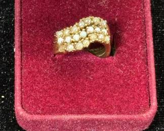 Lot #48 Vintage 14k Gold Seed Pearl Cluster Cocktail Ring Multi-Row Band