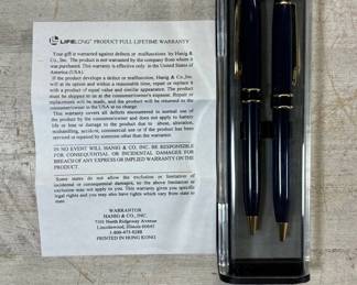 Lot #253 Hanig & Co Lifelong Navy Blue Gold Tone Ballpoint Pen Pencil Gift Set Clear Case