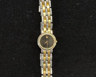 Lot #70 Movado Museum Classic Ladies Two-Tone Swiss Quartz Watch Black Dial Gold Dot