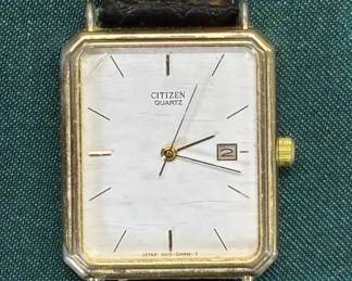 Lot #96 Citizen Quartz 6010 Rectangle Date Watch Gold-Tone Base Metal Case, Assembled FR Germany