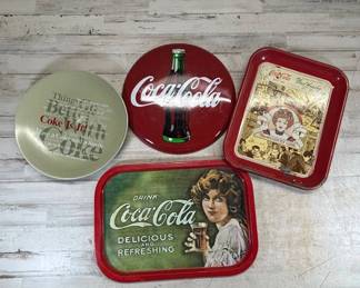 Lot #167 Vintage Coca-Cola Collectible Tin Tray Lot 4pc Button Sign Harvey Girl